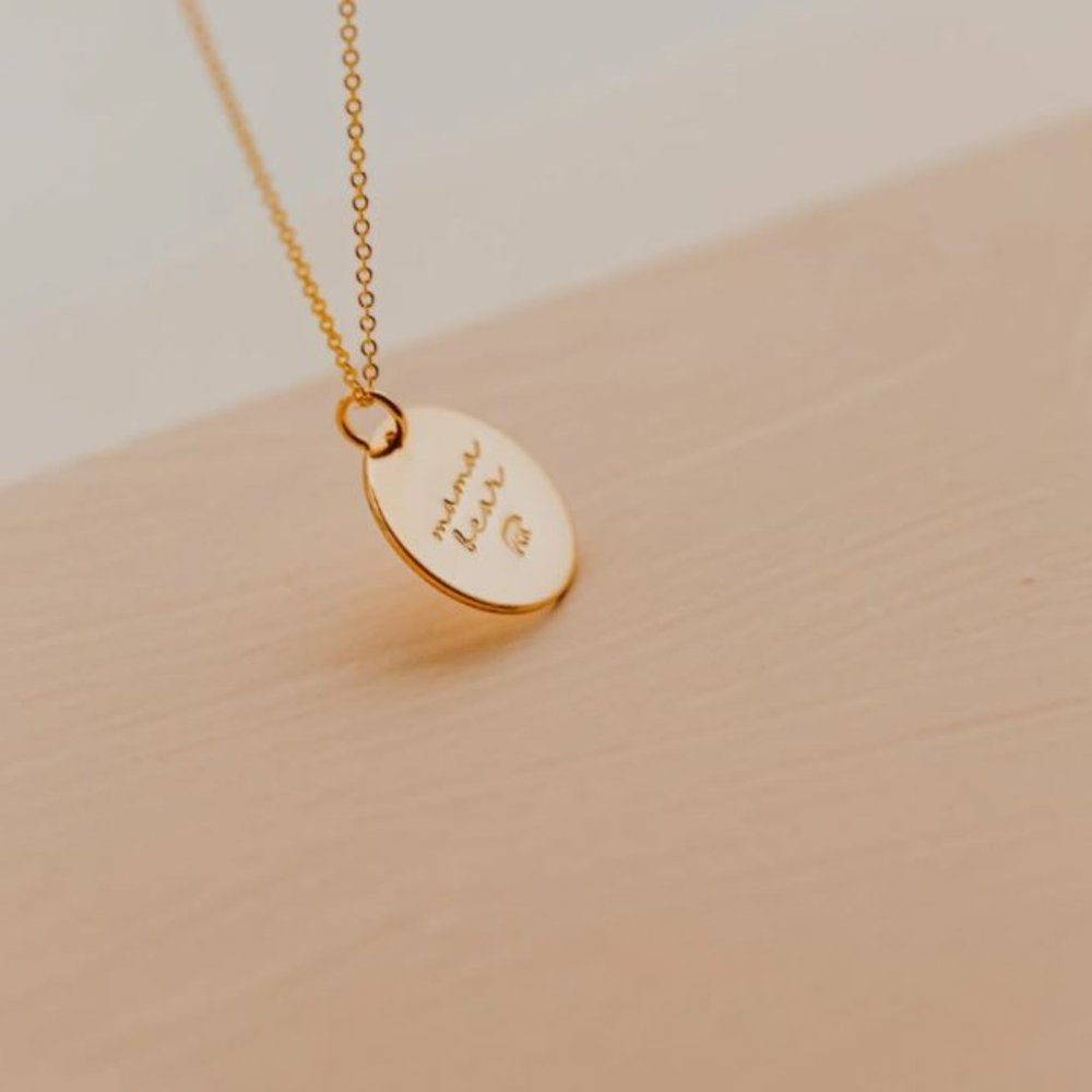 Mama Bear Dainty Gold Disc Charm Pendant Necklace - Picture 3 of 5